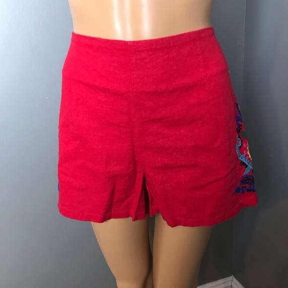 BP Red Embroidered High-Waisted Linen Shorts – NWT, Size Medium - Picture 4 of 9